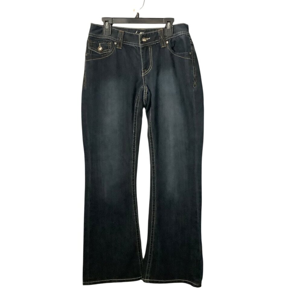 INC Denim Curvy Fit Boot Leg Jeans 2S Dark Wash Cotton Blend Bling‎ Pockets
